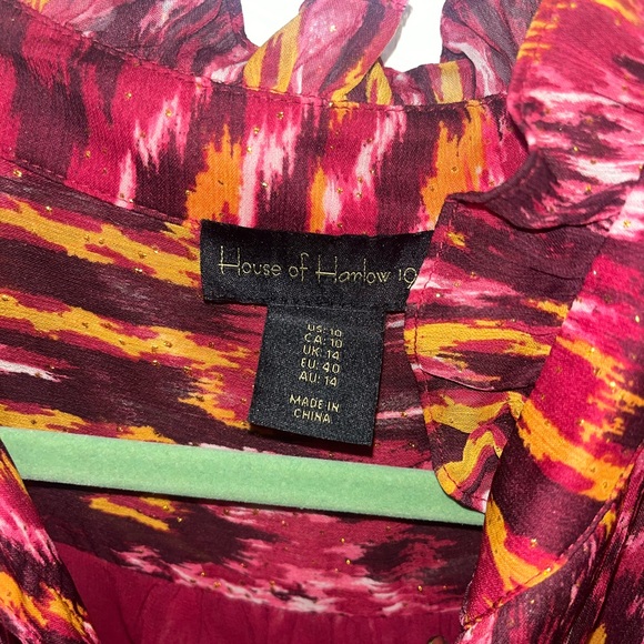 HOUSE OF HARLOW 1960  Beautiful Burgundy Print Long Sleeve Boho Mini Dress - Picture 4 of 6